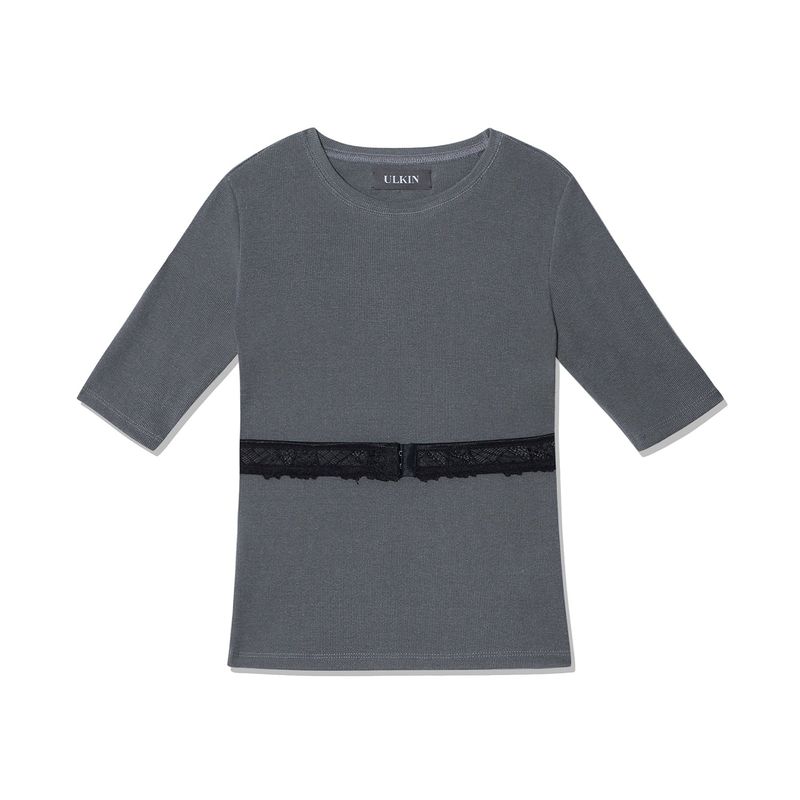 ULKIN（オルキン）の「[ULKIN] Lace hook tight top_Charcoal（Tops）」