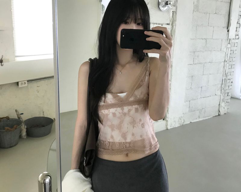 Flower See-Through Lace Sleeveless Top (2 colors)