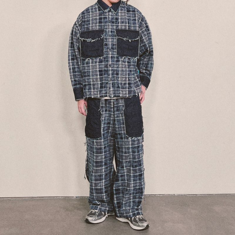 grunge burner check pants_blue
