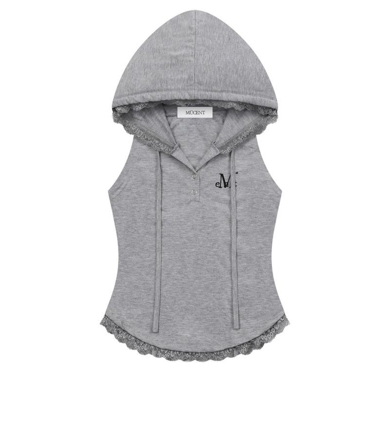 ASEN LACE SLIM HOOD SLEEVELESS (4COLOR)