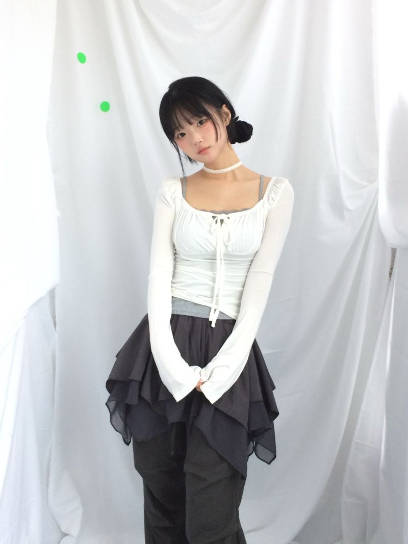 Slim Fit Ribbon Shirring Top
