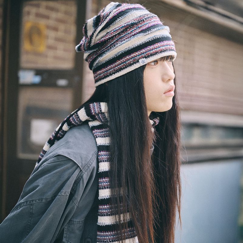 boho stripe beanie purple