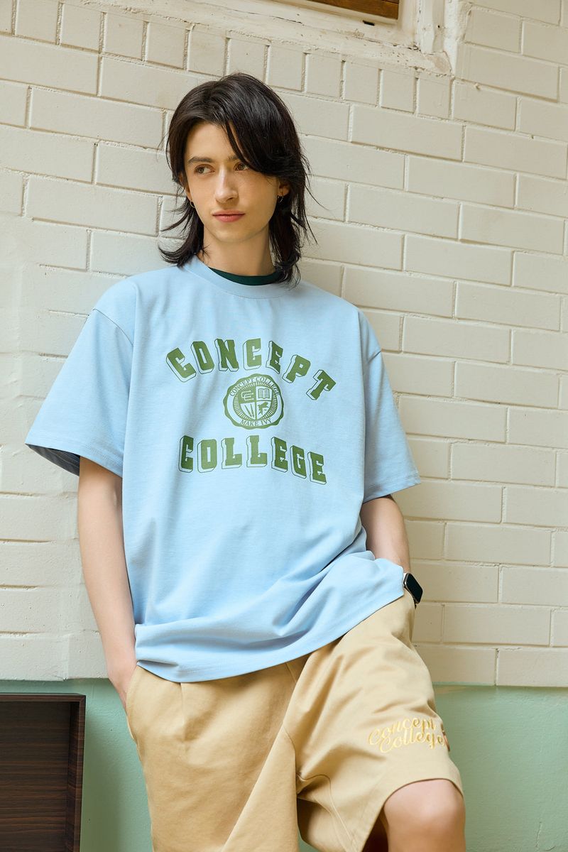 Green Classic Big Logo Crew Neck Sky Blue Short Sleeve T-shirt [Unisex]