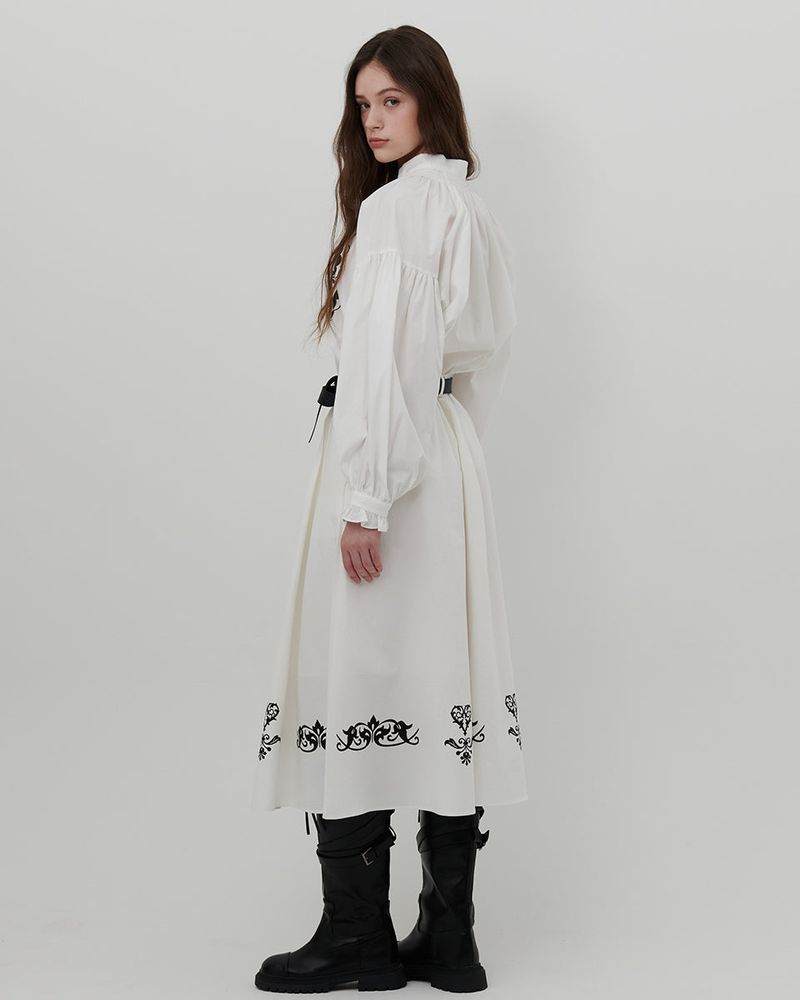 ORNAMENT PRINT MIDI SKIRT [WHITE]