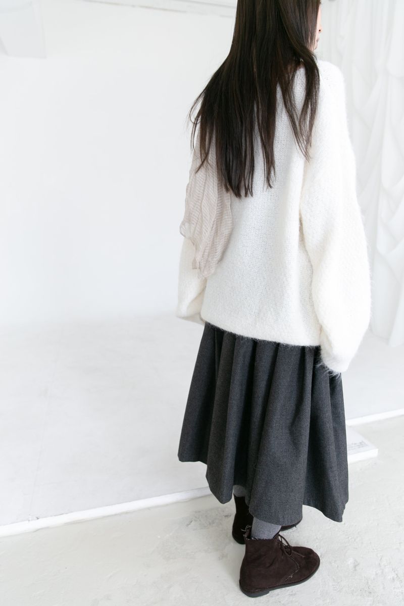 wool unbal button pleats skirt(2colors)
