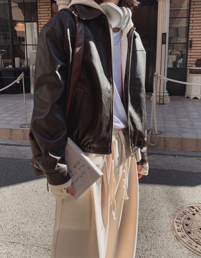 Pond cut washing two-way leather jacket