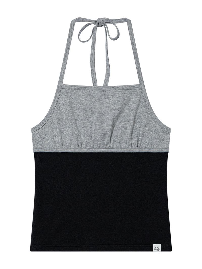 SHIRRING CONTRAST TANK TOP(GREY)
