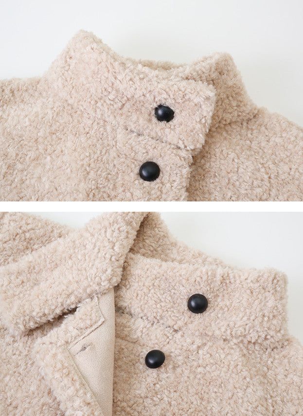 #Fluffy Boucle Ｈigh Neck Half Coat (4color)