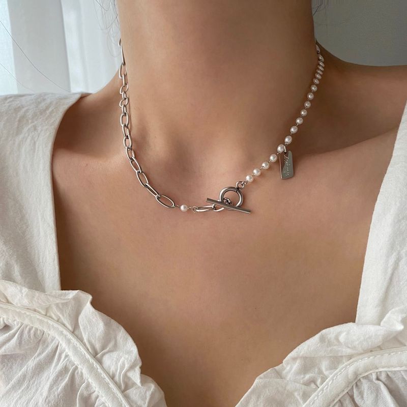 sspoi Surgical Steel Toggle Bar Two-Way Pearl Guest Look Necklace