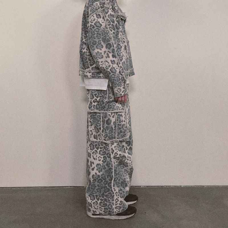 leopard grunge wide pants_grey