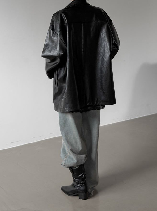 Met Button Cracked Leather Jacket