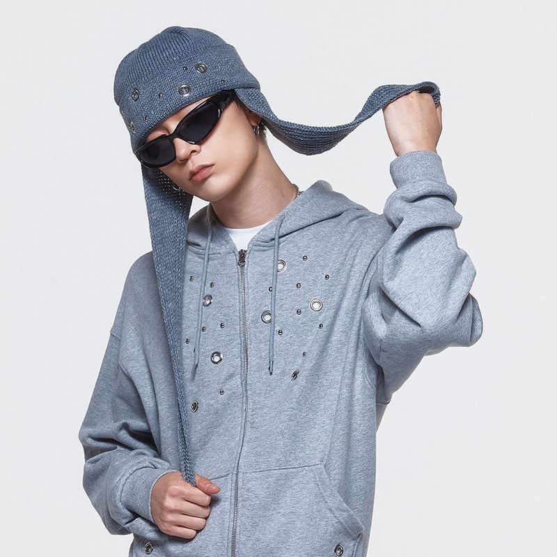 DAUSPICE(DUC)（ダウスピス）の「(DUC) Eyelet Stud Earflap Beanie Gray（Hats）」