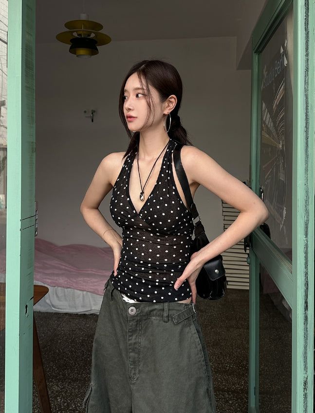 Even see-through dot halter sleeveless