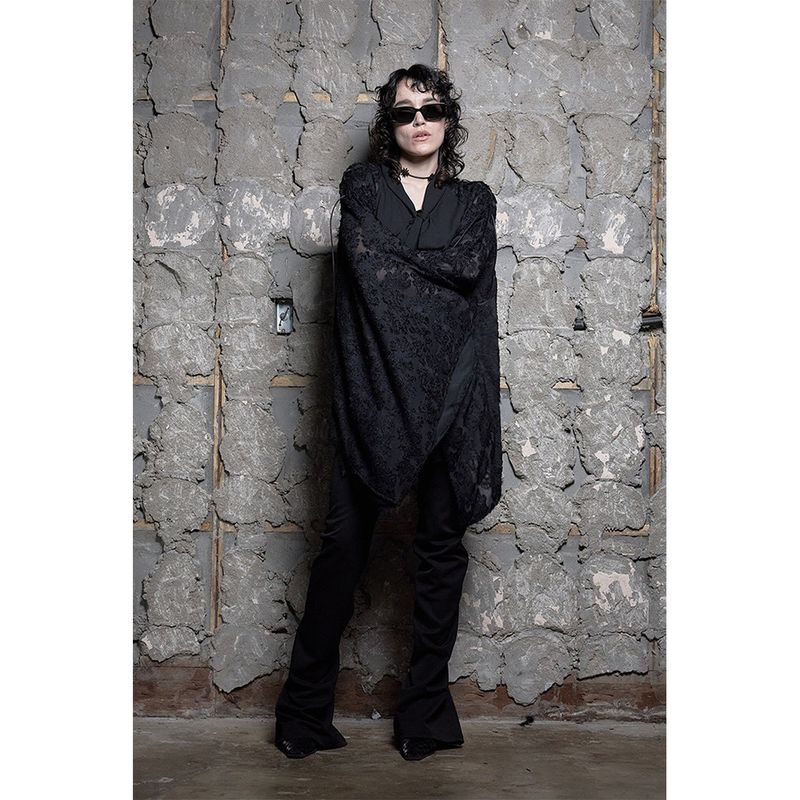 RIBBON TIE CAPE BLOUSE