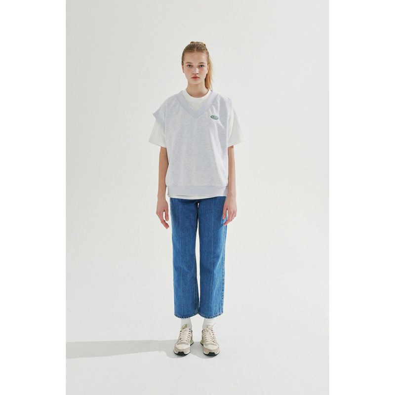 UNBALANCED SWEATER VEST_WHITE MELANGE