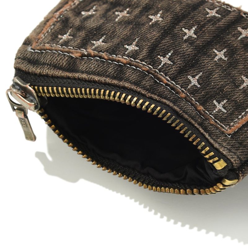 Patchwork denim card wallet / Vintage black