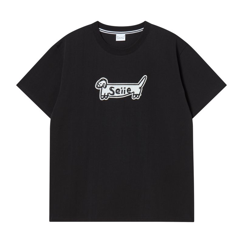 seiie(セイエ)の「ドッグロゴアップリケオーバーフィットTシャツ ブラック(トップス)」
