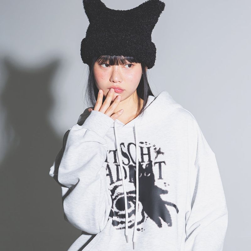 NEWKITSCH(ニューキッチジェネレーション)の「KITSCH CAT JUMPING HOOD TEE (LIGHT MELANGE)(Tops)」