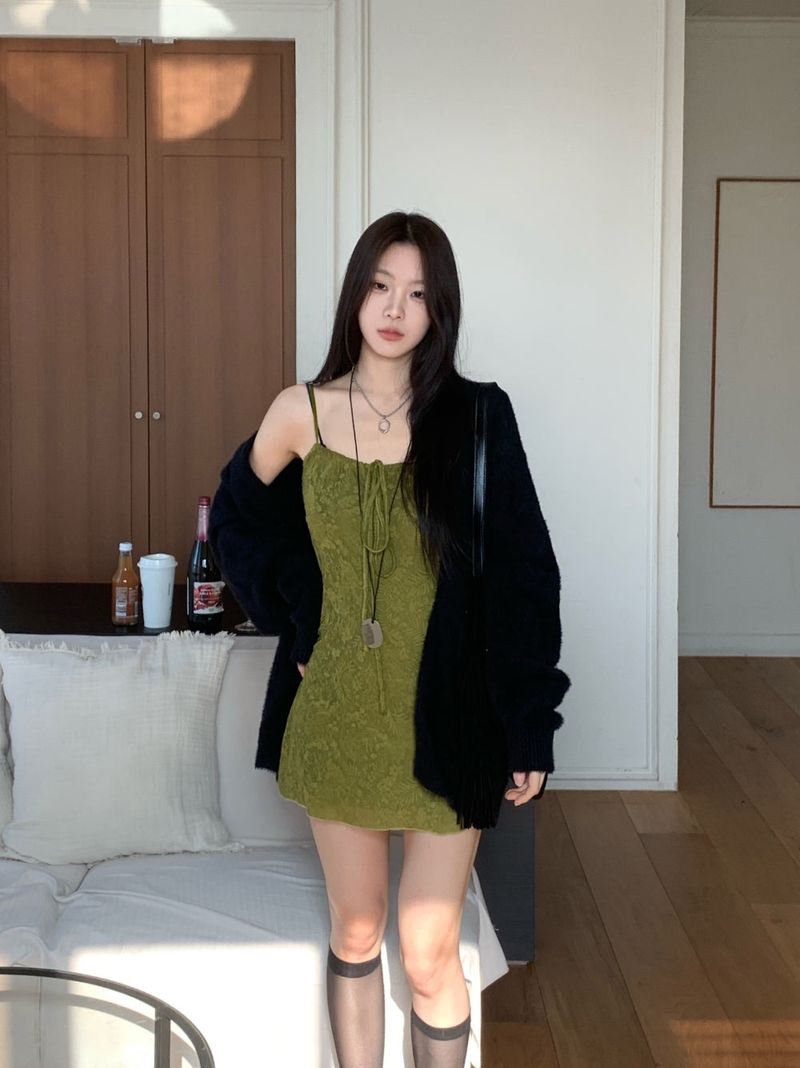 Lumi square Lace String Mini Dress