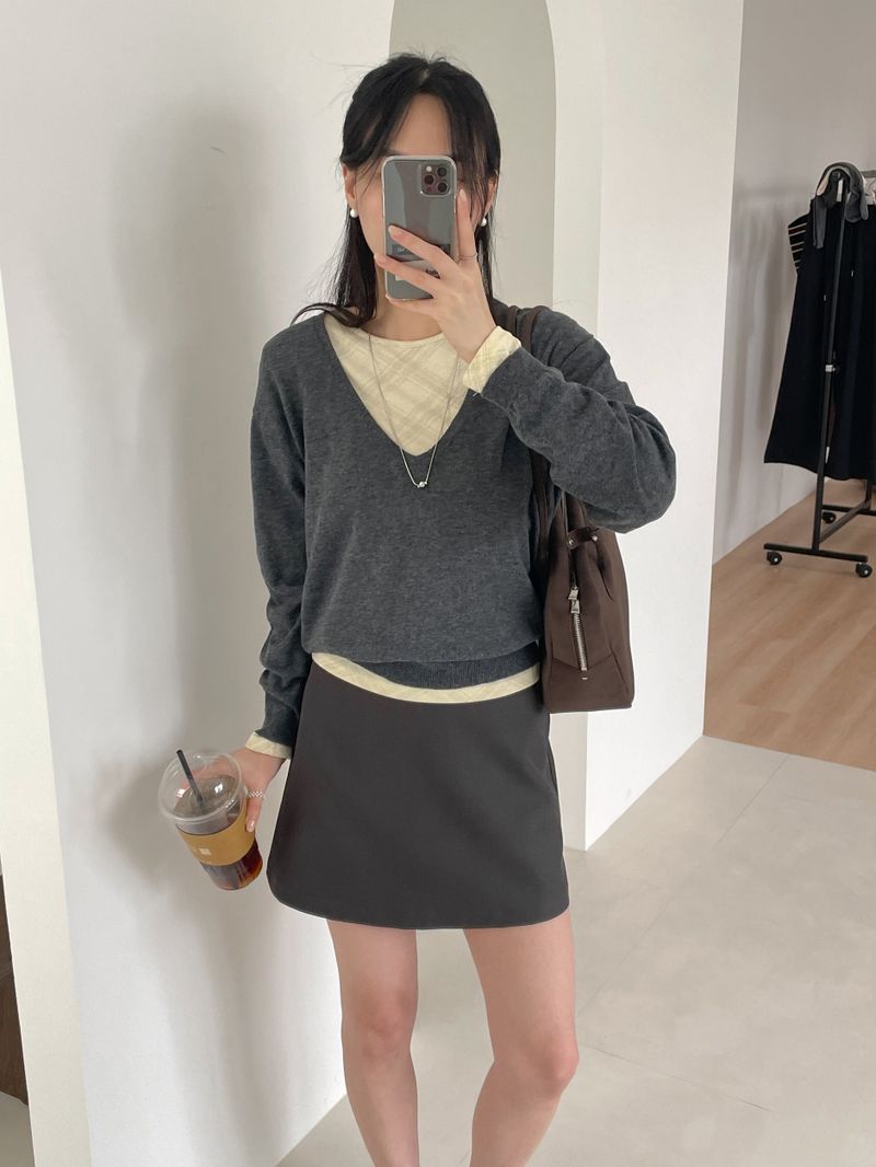 Checked Slim Long Sleeve T-shirt