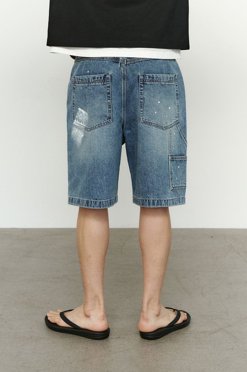Aged Splatter Carpenter Denim Shorts(Washed Blue)