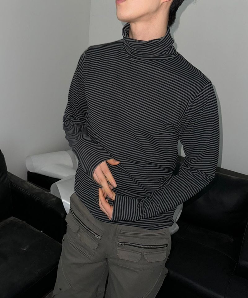 Bluesf Stripe Double Turtleneck - Black