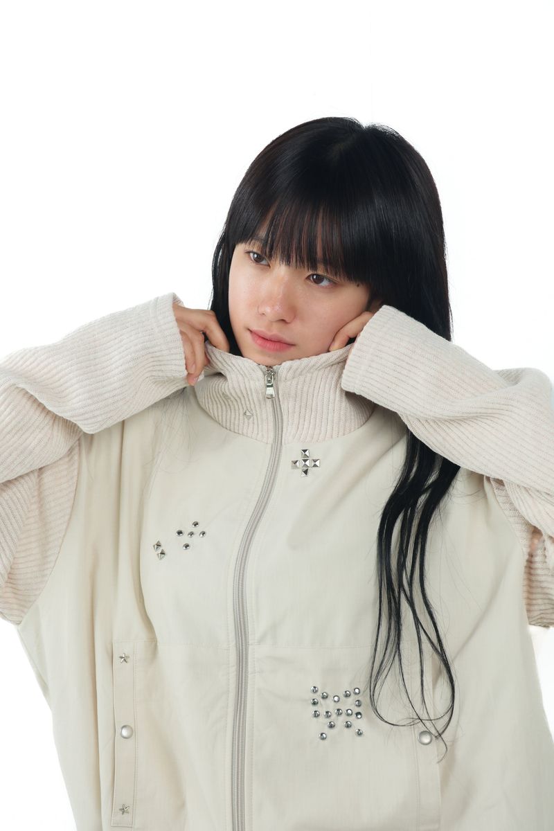 studs nylon knitzip hoodie(white)
