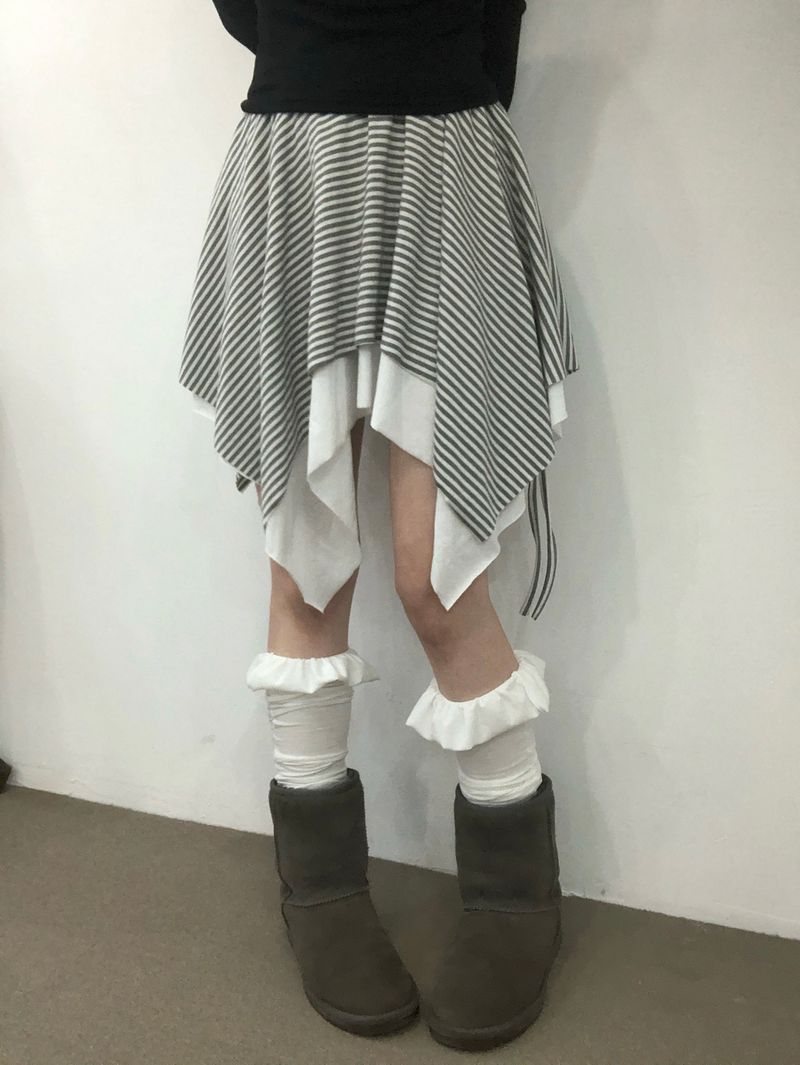Side Strap Stripe Unbal Skirt