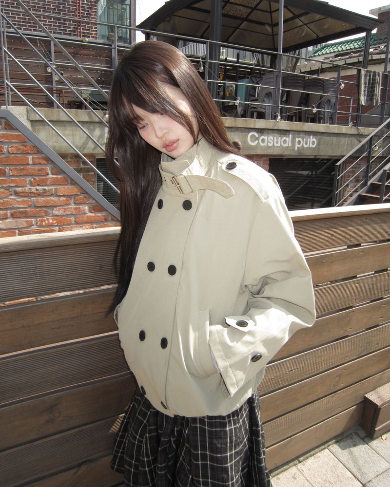 Luvn Double Breasted Short Trench Jacket