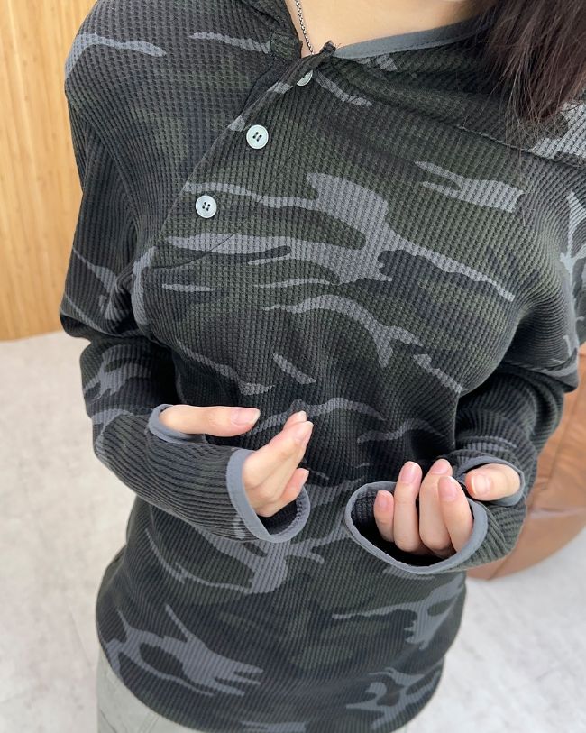 Ferro Camo Button Waffle Hoodie