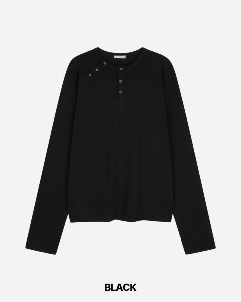 Double Washed Henley Neck Long Sleeve