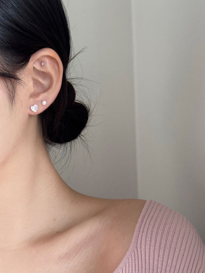 [3 set] shy pearl heart piercing set