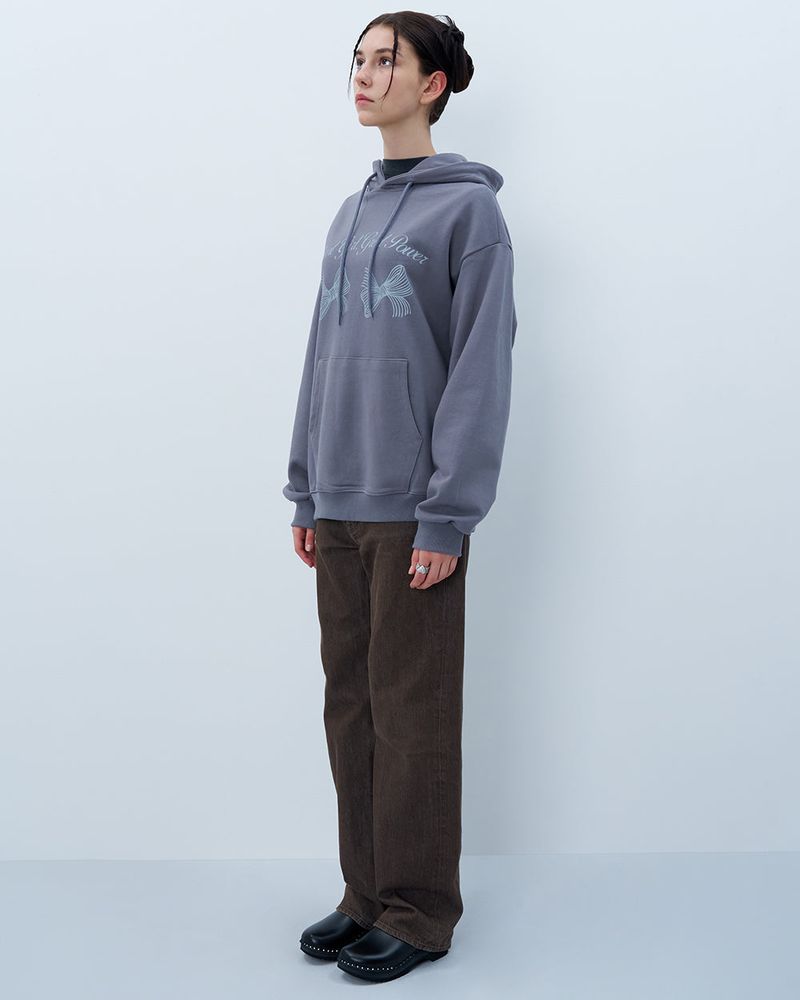 TWIN RIBBON HOODIE-GRAY