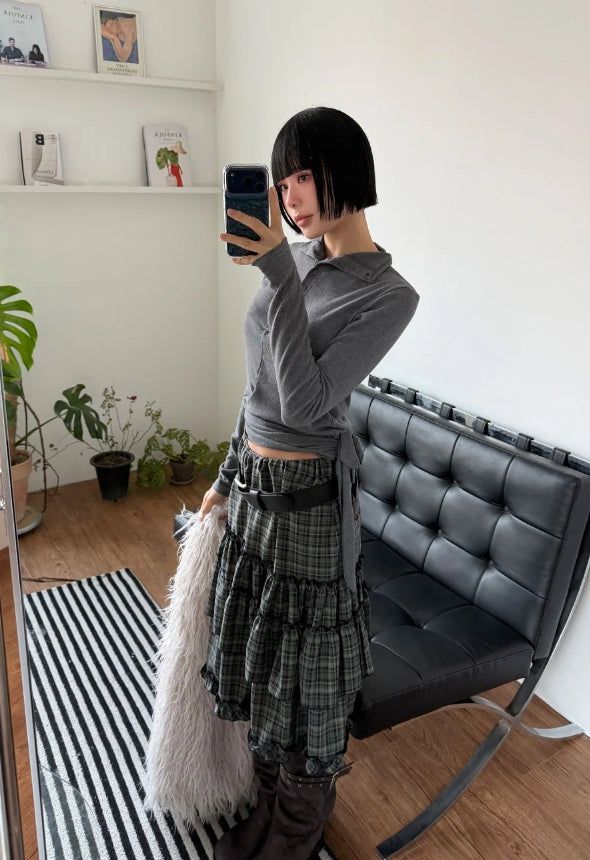 CHECK TIERED FRILL SKIRT