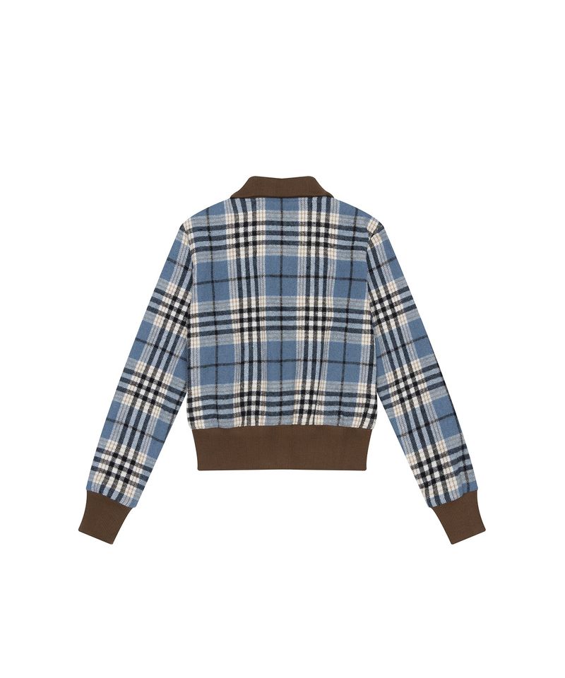 Plaid Check Flannel Zip-Up Jacket _ SKY BLUE