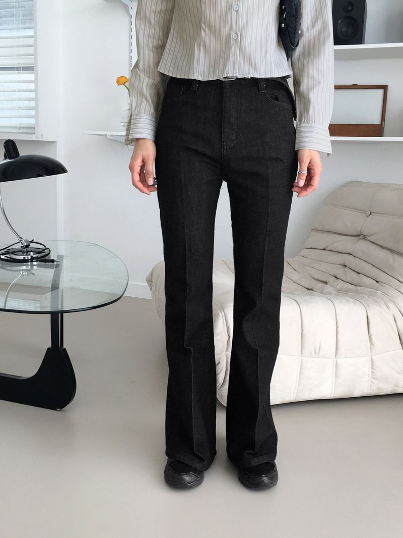 [3color] Libby stitched leg loom bootcut raw denim pants
