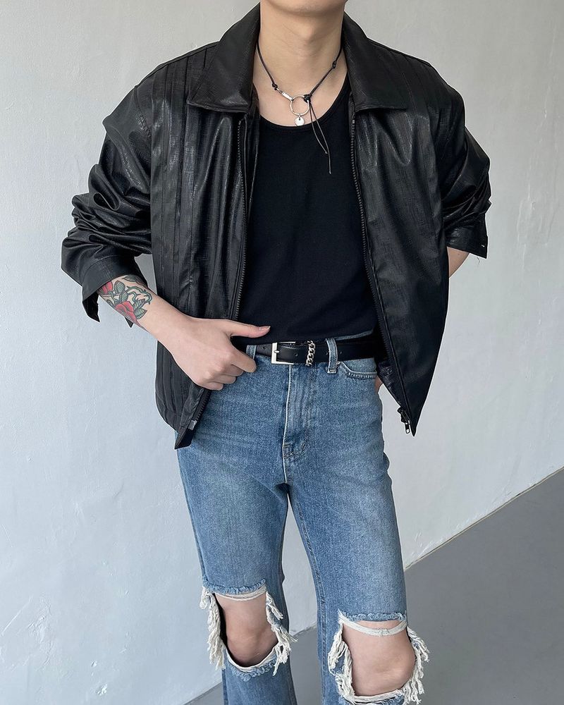 COZINESS（コジネス）の「ENOC Square Winkle Leather Jacket (2 colors)（Jackets/Outerwear）」