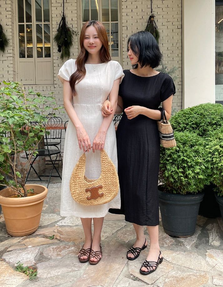 Opil Balloon Sleeve Linen Long One Piece