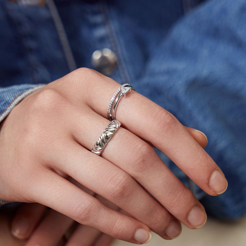 Double White Triangle 925 Silver +Rhodium Ring R059-04H