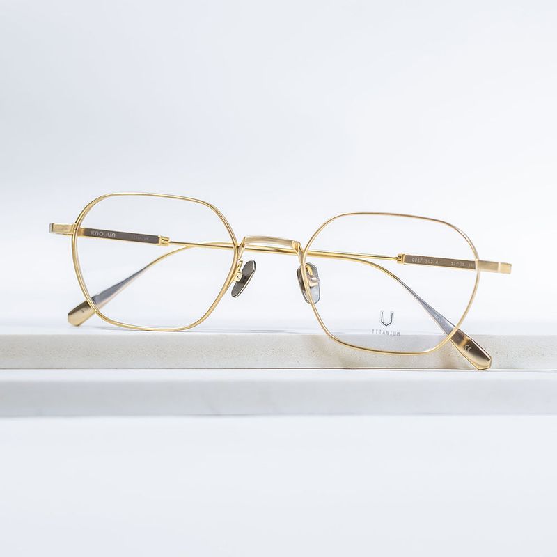 Knouun Square titanium glasses CODE. 102. A Yellow Glod