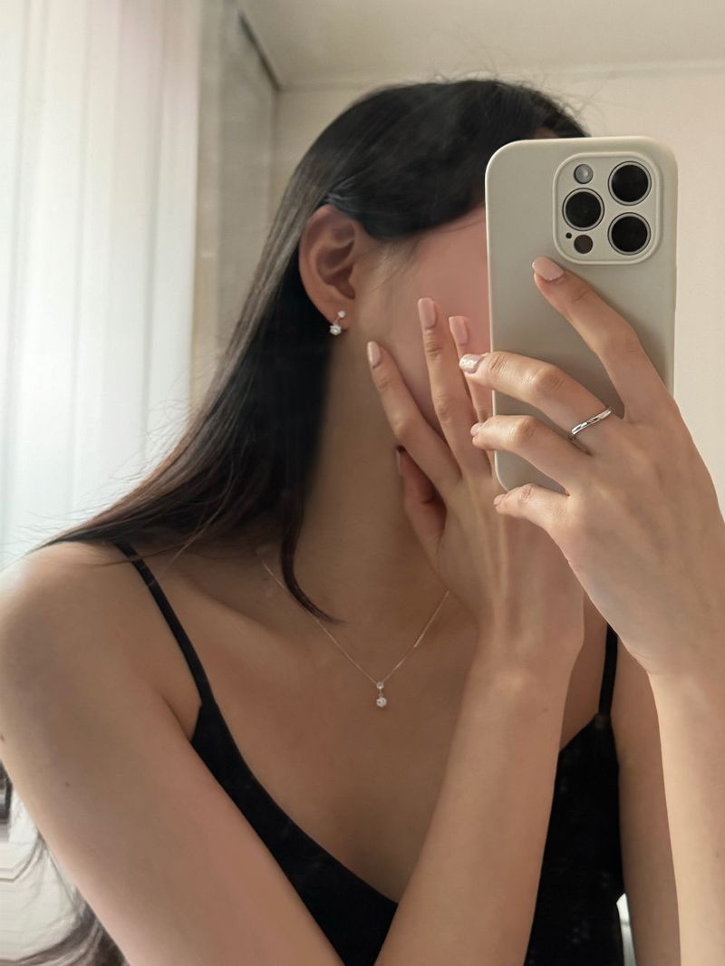 [silver 925] mini cubic earrings and necklace set