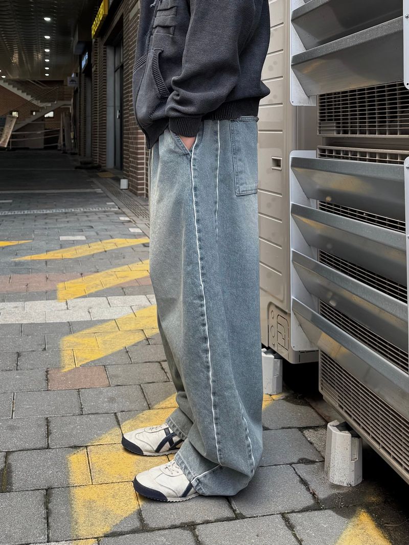 denim piping balloon pants