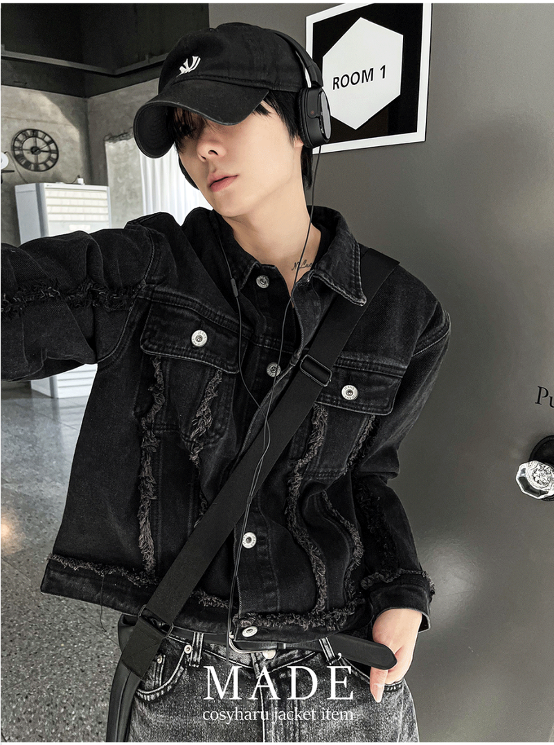 crop off-on detail denim jacket