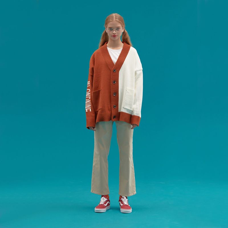 INTARSIA HALF HALF KNIT CARDIGAN_CARABEL