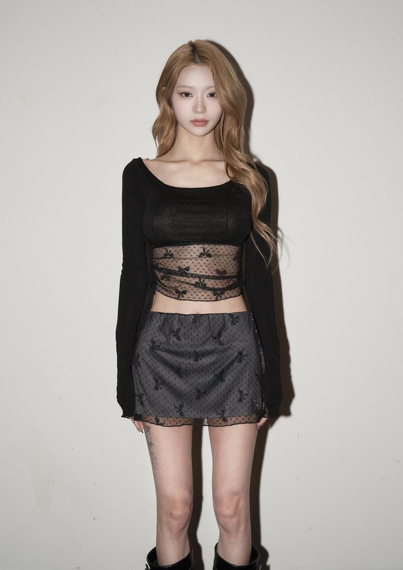 (3rd reorder) ribbon lace shirring sleeve - black