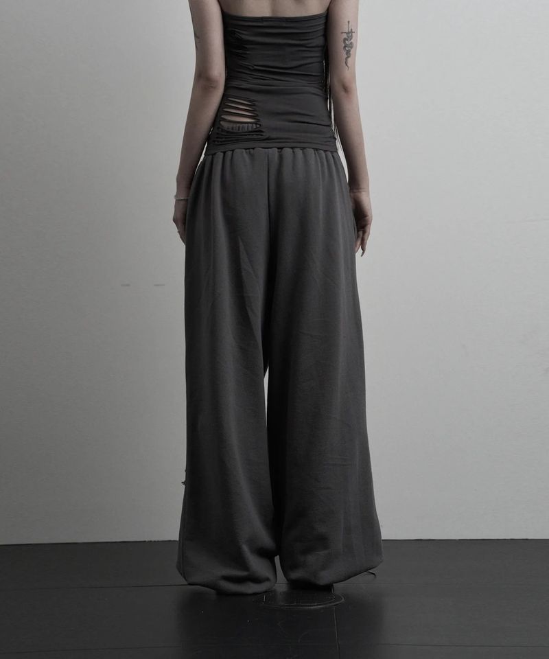 [label] layered tie damage wide pants (charcoal)
