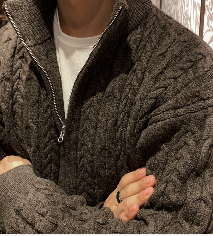 Amp Ghost Cable Semi-Over Two Way Knit Zip-Up
