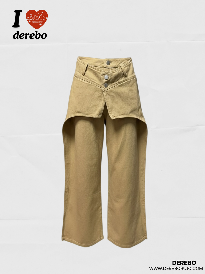 Layered cotton wide casual pants