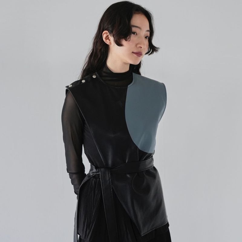 patchwork fake leather vest