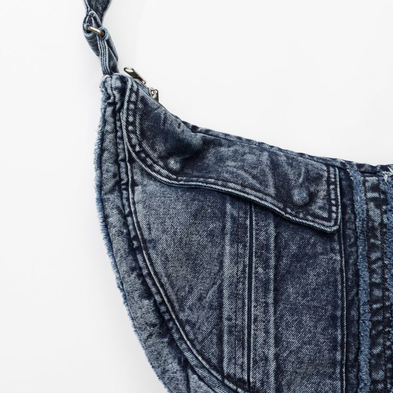Washed Denim Shoulder Bag (Blue)